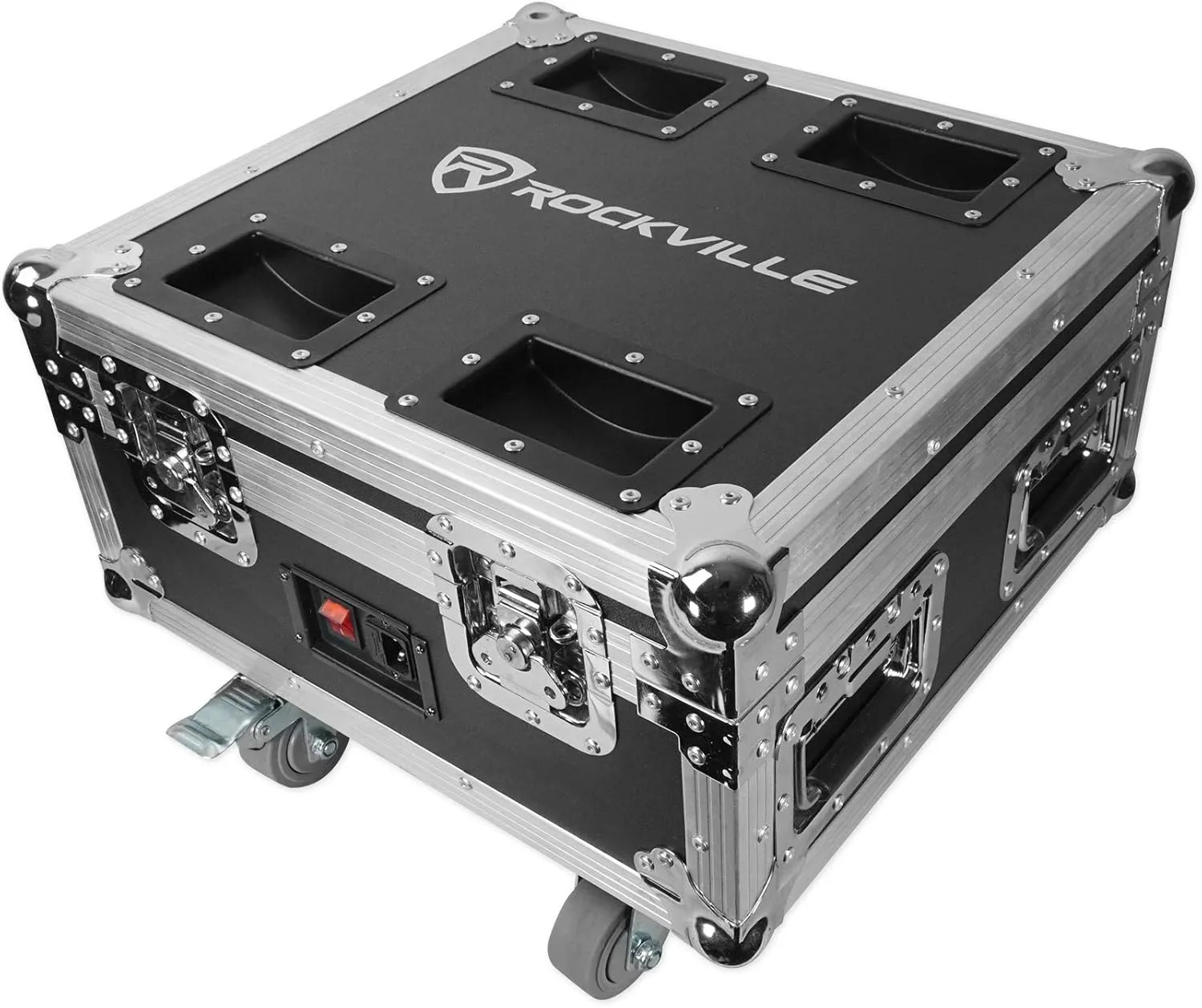 Rockville RockWedge 6 Light Pack Black, 6 RGBWA UV Wireless DMX Par Lights, Rechargeable, Includes Charging Road Case and Remotes, Up to 36 Hour Battery Life, Perfect for Mobile DJs and Venues