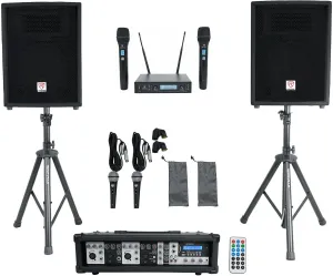 Rockville RPG2X10 Powered Bluetooth Mixer (2) 10" Speakers Stands Wireless Mics