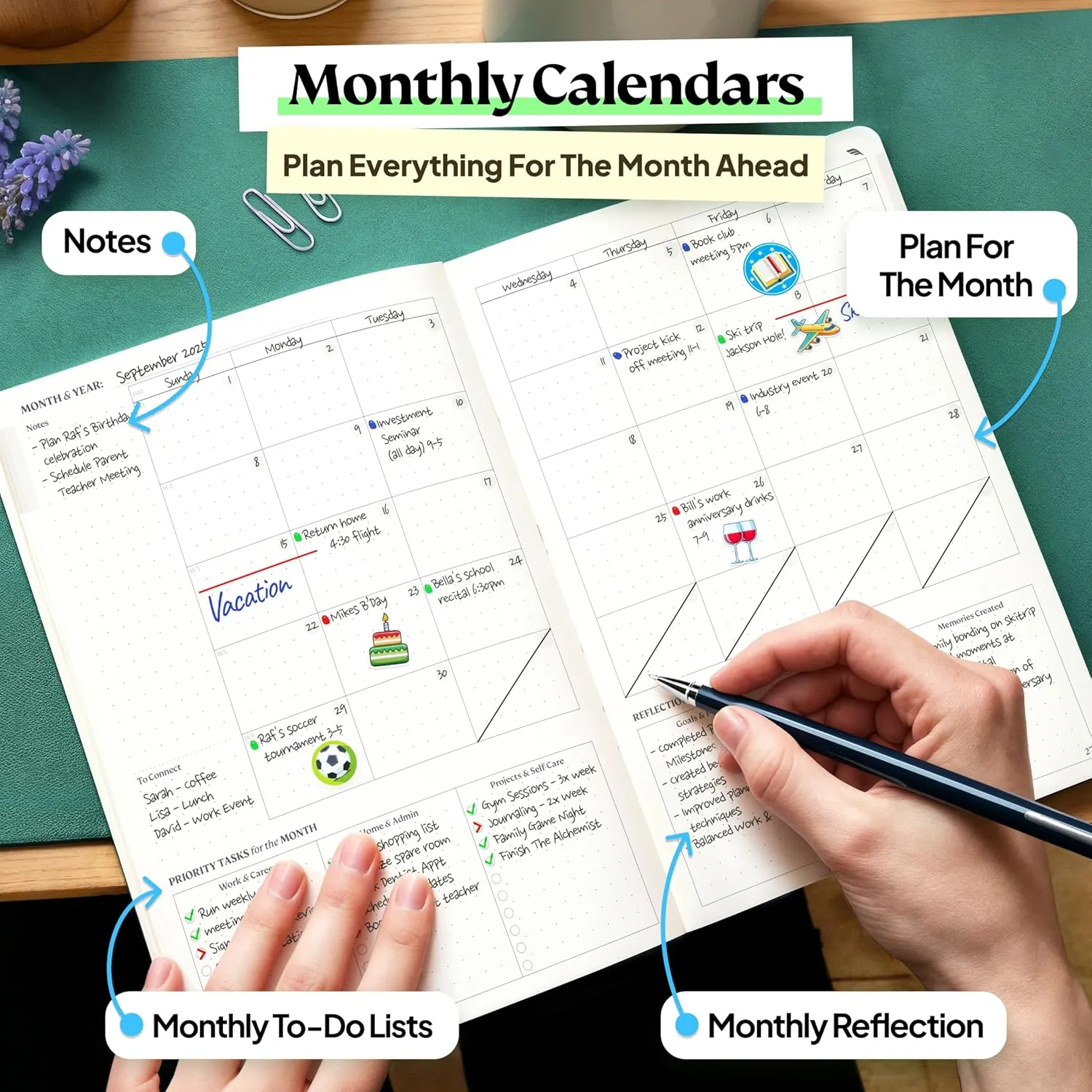 Roterunner Purpose Planner Notebook A5 5.8”x8.3” Undated 2025 Daily Weekly and Monthly Productivity Goal Setting Tool for Work Home ADHD Planner for Adults Self Care Journal (Black Hardcover)