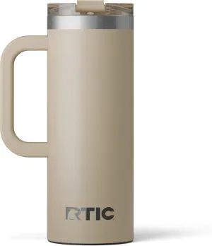 RTIC 20oz Road Trip Travel Mug with Lid and Handle, Insulated, Stainless Steel, Metal, Double Wall Vacuum-Insulation, Ceramic Lined, Portable Coffee, Tea Cup for Hot and Cold Drink, Beach