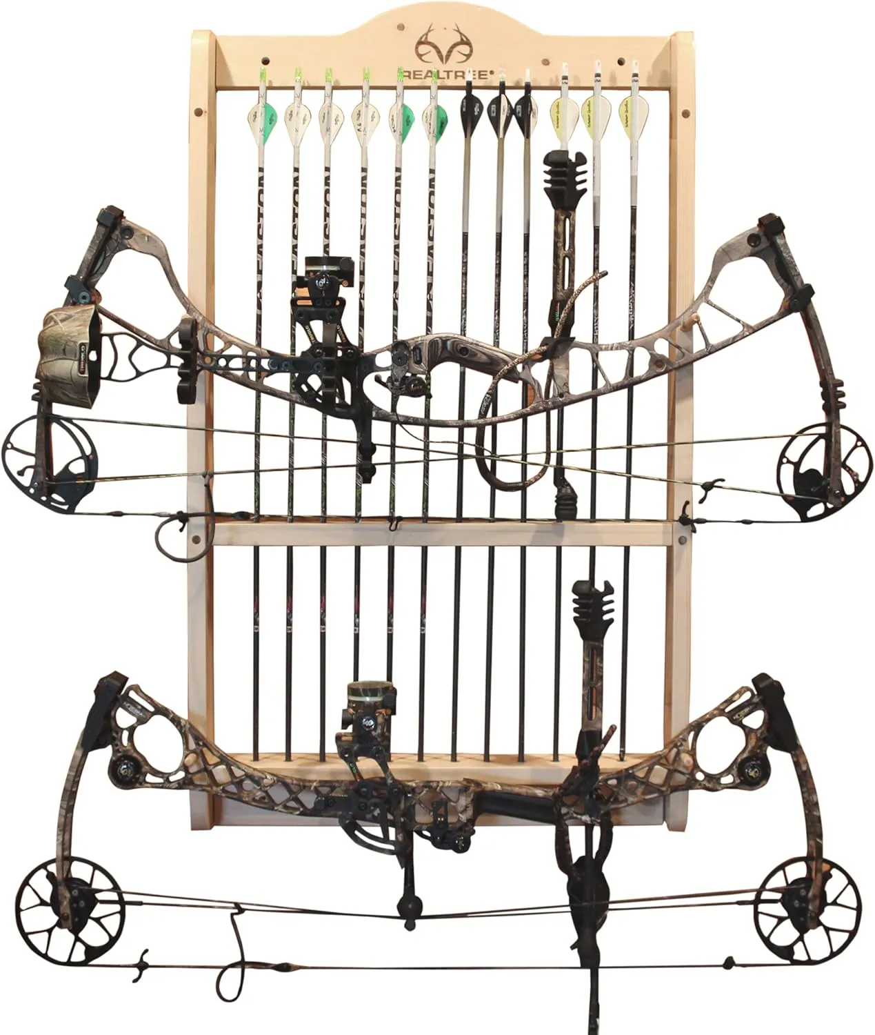 Rush Creek Creations | Wall Mounted Bow and Arrow Display Rack for Hunting & Archery Accessories | Real Tree 2-Bow Holder & 12-Arrow Storage | Handcrafted Small Bows & Big Bow Hanger w/ Arrow Holders