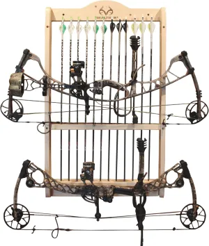Rush Creek Creations | Wall Mounted Bow and Arrow Display Rack for Hunting & Archery Accessories | Real Tree 2-Bow Holder & 12-Arrow Storage | Handcrafted Small Bows & Big Bow Hanger w/ Arrow Holders