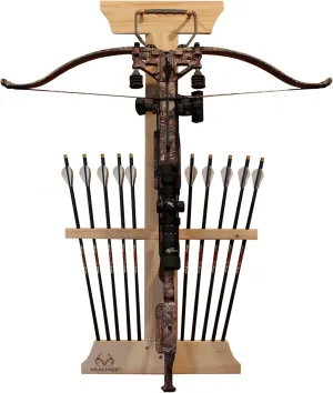 Rush Creek Creations | Wall Mounted Bow and Arrow Display Rack for Hunting and Archery Accessories | Real Tree Crossbow Holder and 10-Arrow Storage | Bow Hanger for 1 Big Crossbow with Arrow Holders