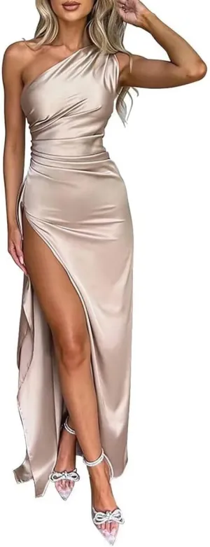 RYANTH Satin Bridesmaid Dresses for Women One Shoulder Wedding Guest Dress Prom 2025 Mermaid Formal Evening Gowns ZL-014