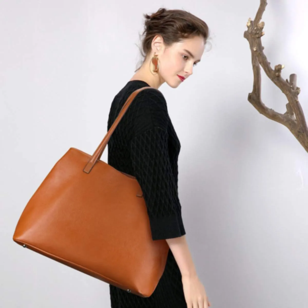 S-ZONE Women Soft Genuine Leather Handbag Large Capacity Shoulder Hobo Bag Fit for 13'' Laptop