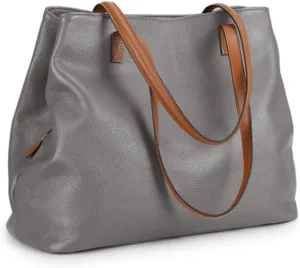 S-ZONE Women Soft Genuine Leather Handbag Large Capacity Shoulder Hobo Bag Fit for 13'' Laptop