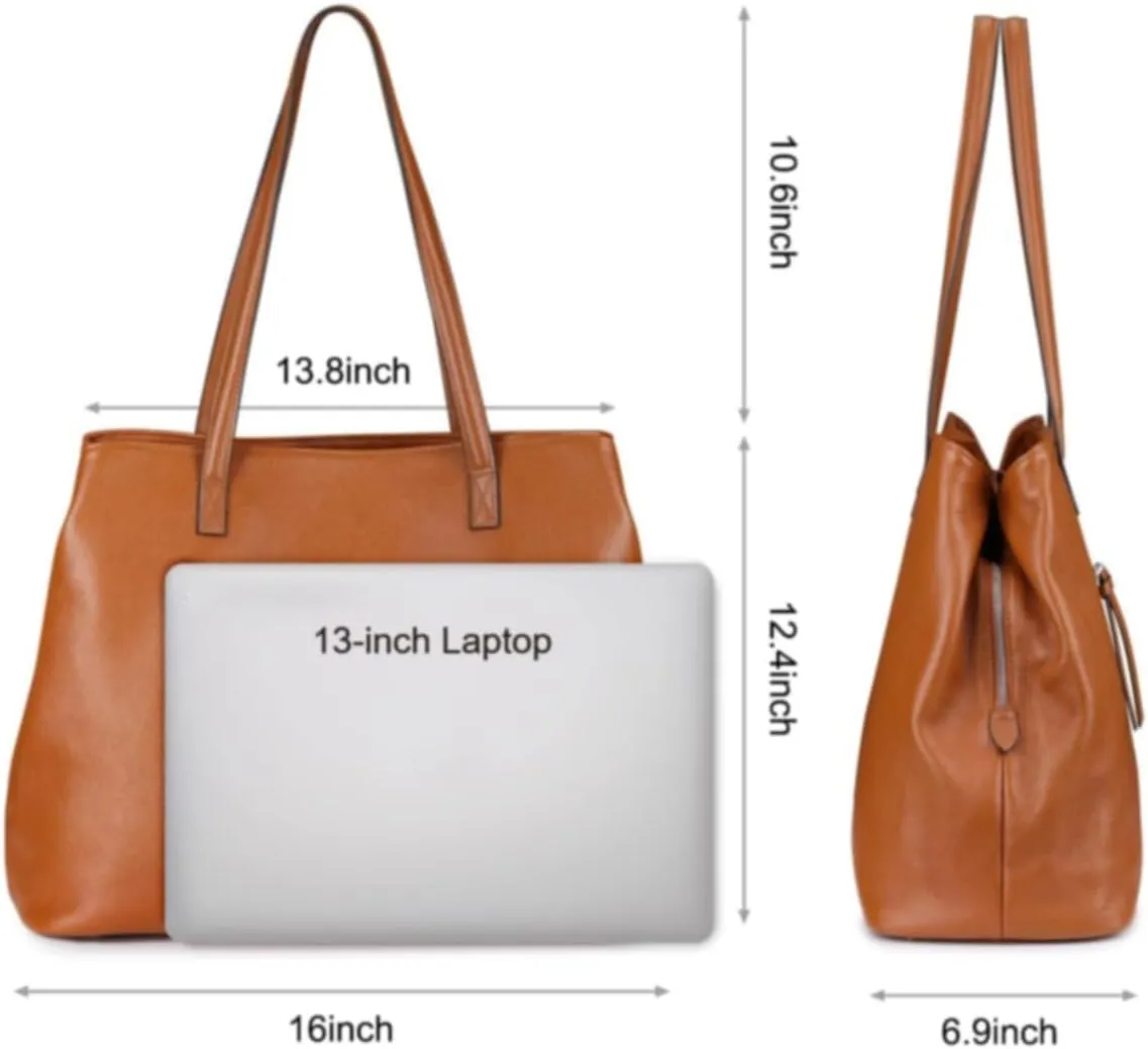 S-ZONE Women Soft Genuine Leather Handbag Large Capacity Shoulder Hobo Bag Fit for 13'' Laptop