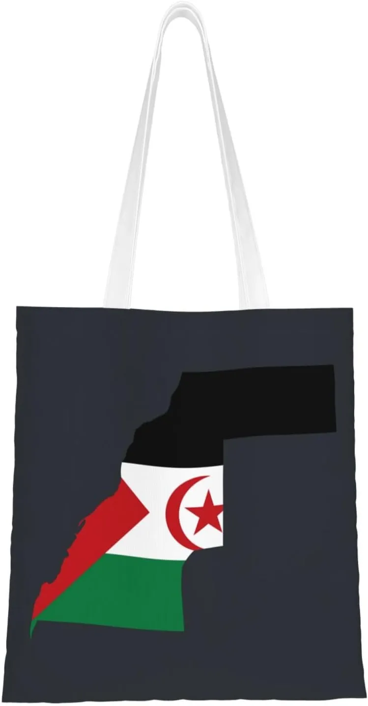Sahrawi Arab Democratic Republic Terrain Map Tote Bag for Women Canvas Shopping Bags Reusable Large Capacity Casual Shoulder Handbags Grocery Bags DIY Gift Bags