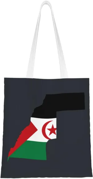 Sahrawi Arab Democratic Republic Terrain Map Tote Bag for Women Canvas Shopping Bags Reusable Large Capacity Casual Shoulder Handbags Grocery Bags DIY Gift Bags