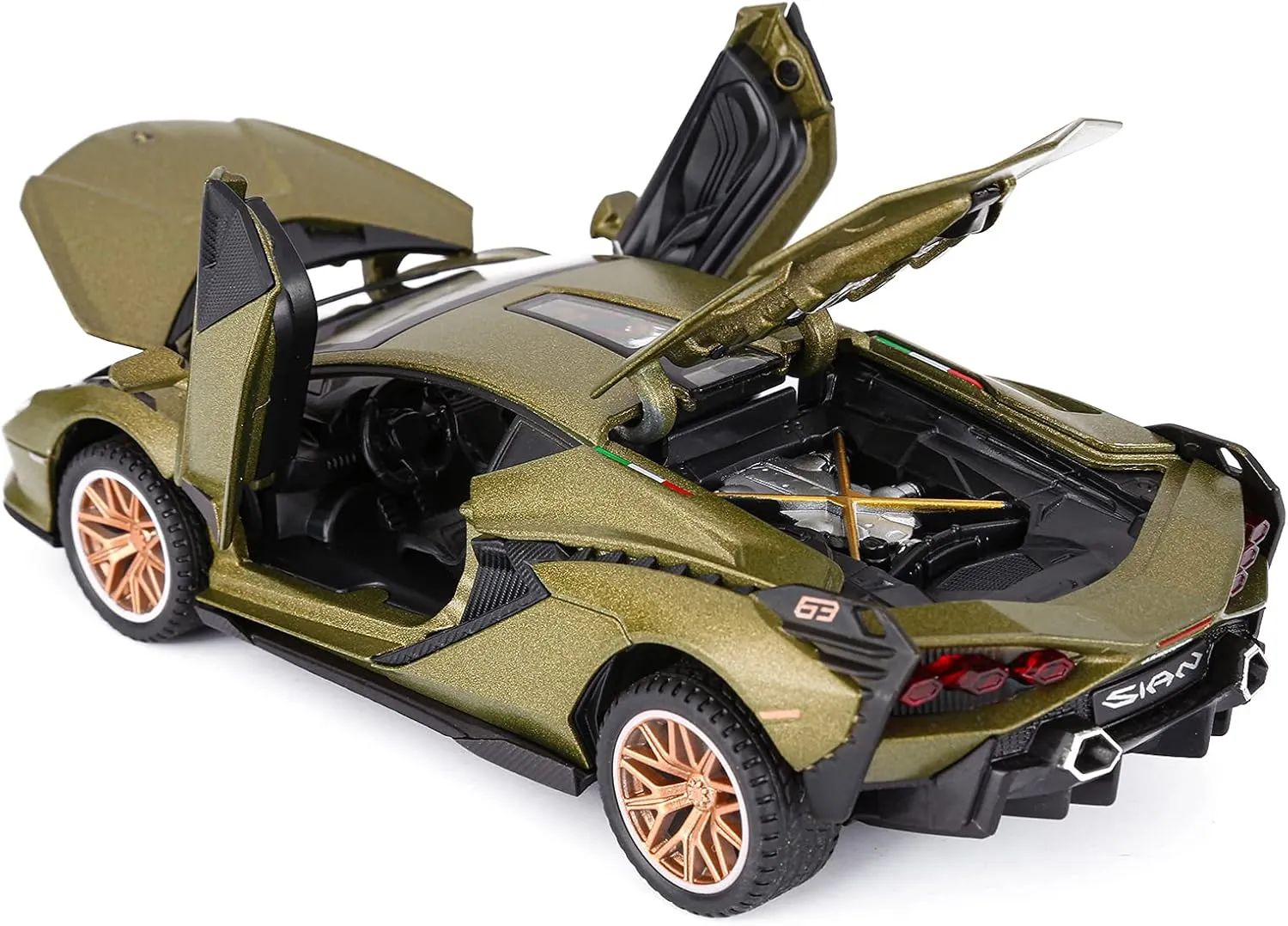 SASBSC Lambo Toy Cars for Kids Sian Fkp37 Diecast Metal Model Car with Light and Sound Pull Back Toy Car for Boys Age 3   Year Old (Army Green)