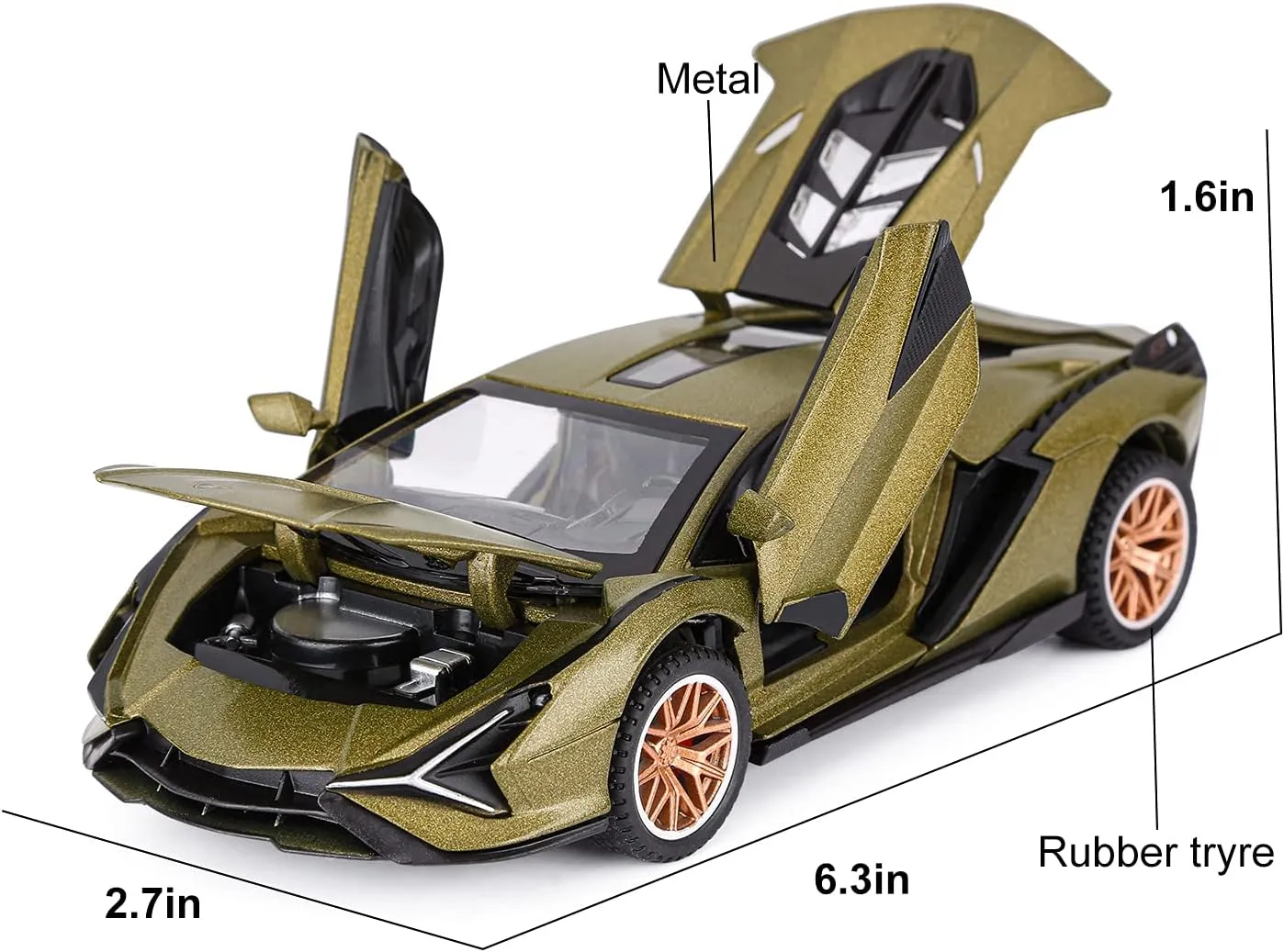 SASBSC Lambo Toy Cars for Kids Sian Fkp37 Diecast Metal Model Car with Light and Sound Pull Back Toy Car for Boys Age 3   Year Old (Army Green)