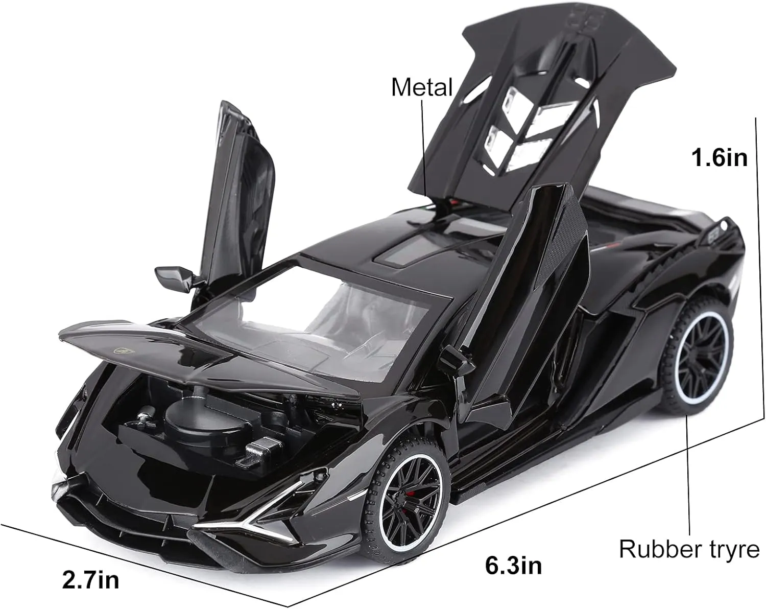 SASBSC Lambo Toy Cars for Kids Sian Fkp37 Diecast Metal Model Car with Light and Sound Pull Back Toy Car for Boys Age 3   Year Old (Black)