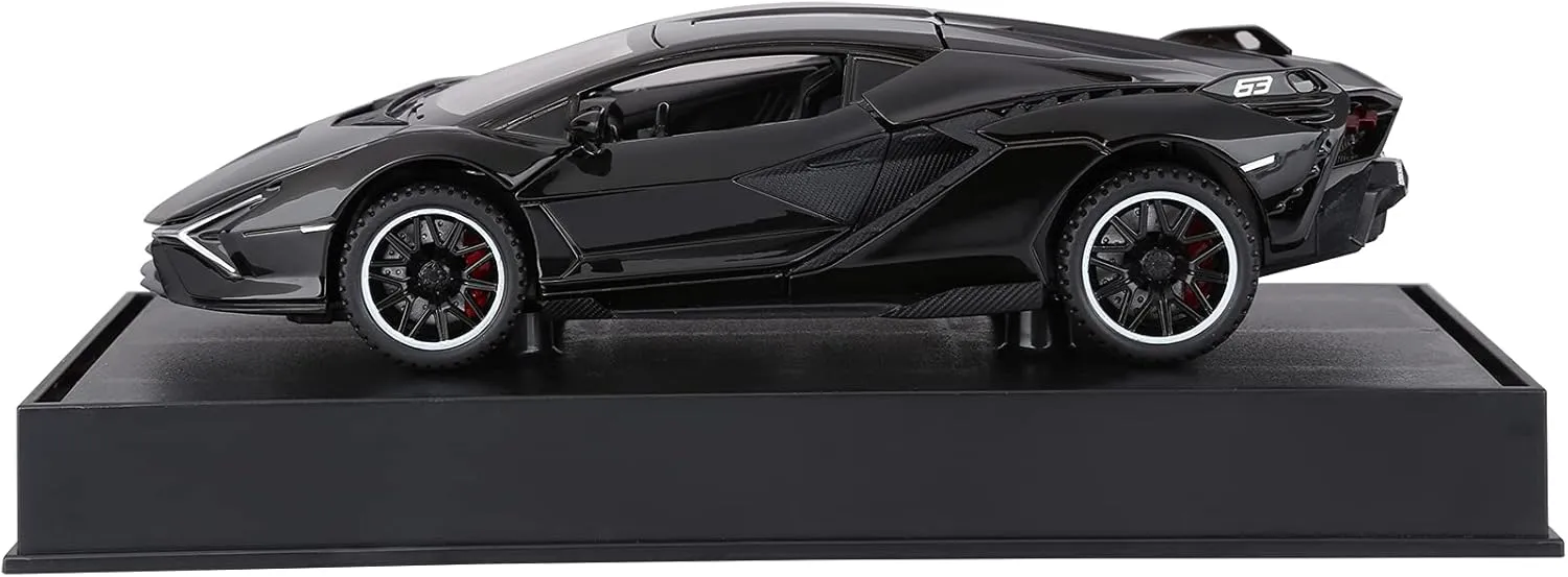 SASBSC Lambo Toy Cars for Kids Sian Fkp37 Diecast Metal Model Car with Light and Sound Pull Back Toy Car for Boys Age 3   Year Old (Black)