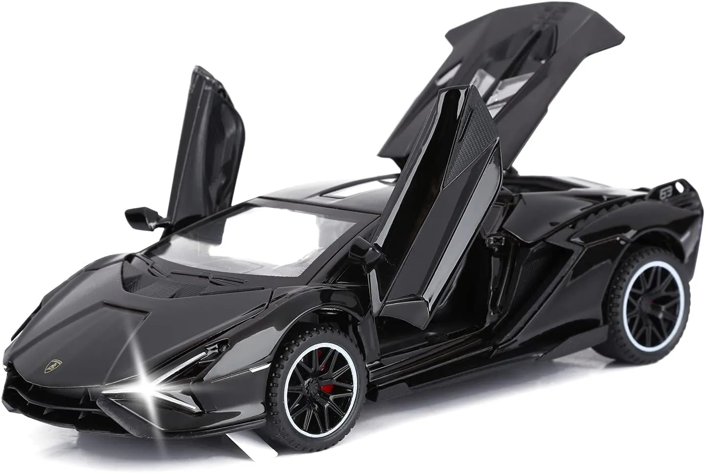 SASBSC Lambo Toy Cars for Kids Sian Fkp37 Diecast Metal Model Car with Light and Sound Pull Back Toy Car for Boys Age 3   Year Old (Black)