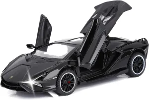 SASBSC Lambo Toy Cars for Kids Sian Fkp37 Diecast Metal Model Car with Light and Sound Pull Back Toy Car for Boys Age 3   Year Old (Black)