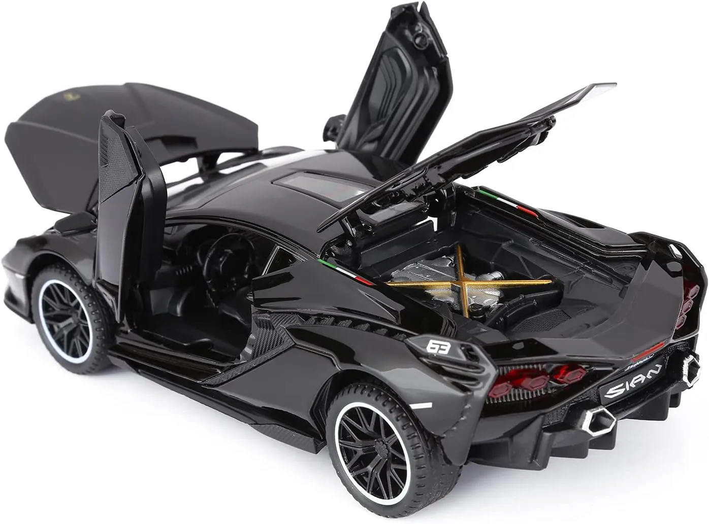 SASBSC Lambo Toy Cars for Kids Sian Fkp37 Diecast Metal Model Car with Light and Sound Pull Back Toy Car for Boys Age 3   Year Old (Black)