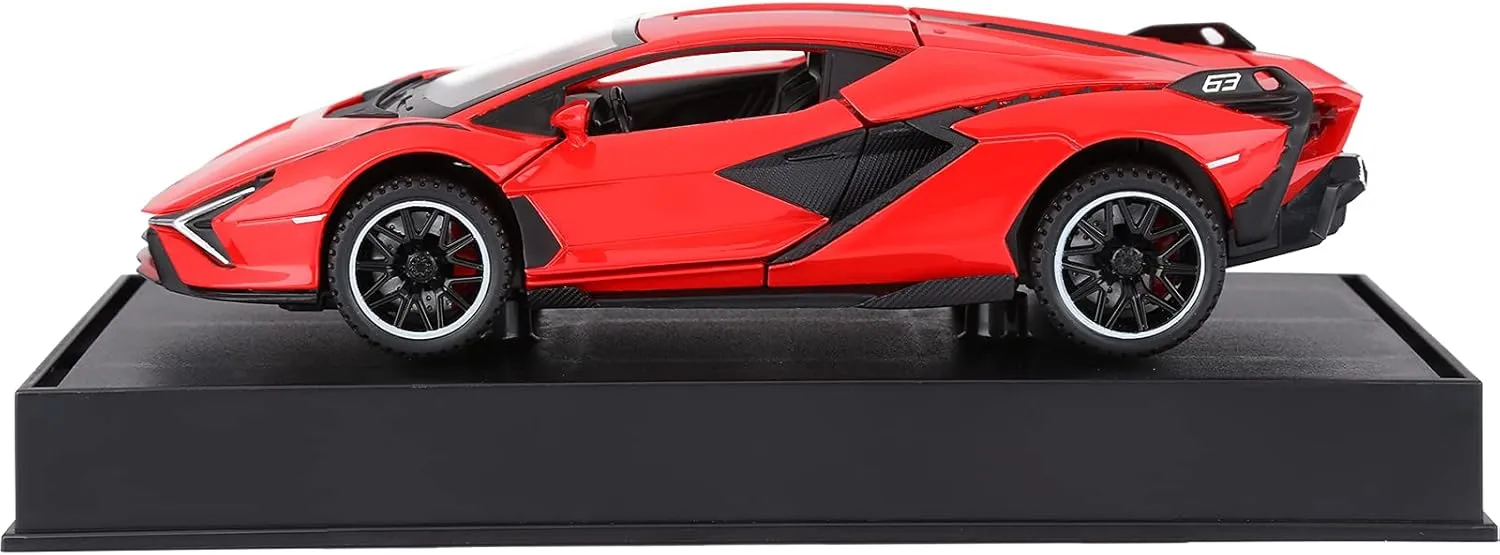 SASBSC Lambo Toy Cars for Kids Sian Fkp37 Diecast Metal Model Car with Light and Sound Pull Back Toy Car for Boys Age 3   Year Old (Red)