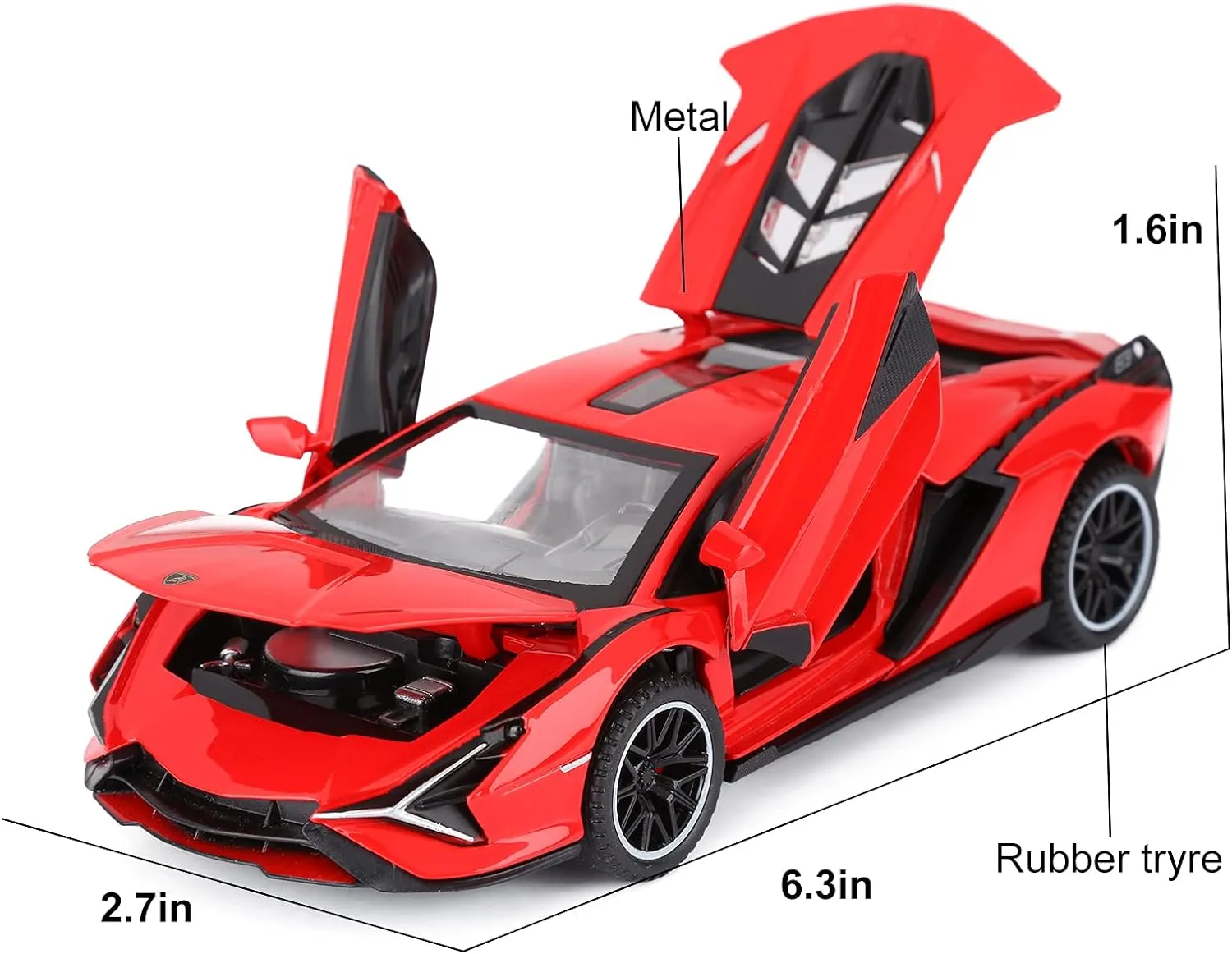 SASBSC Lambo Toy Cars for Kids Sian Fkp37 Diecast Metal Model Car with Light and Sound Pull Back Toy Car for Boys Age 3   Year Old (Red)