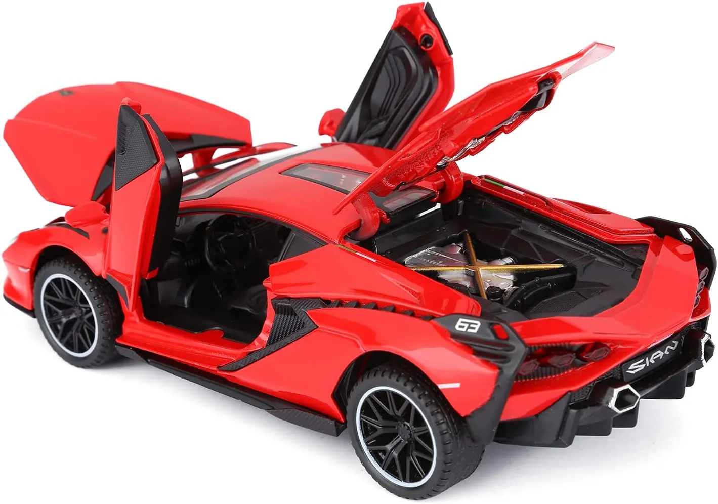 SASBSC Lambo Toy Cars for Kids Sian Fkp37 Diecast Metal Model Car with Light and Sound Pull Back Toy Car for Boys Age 3   Year Old (Red)