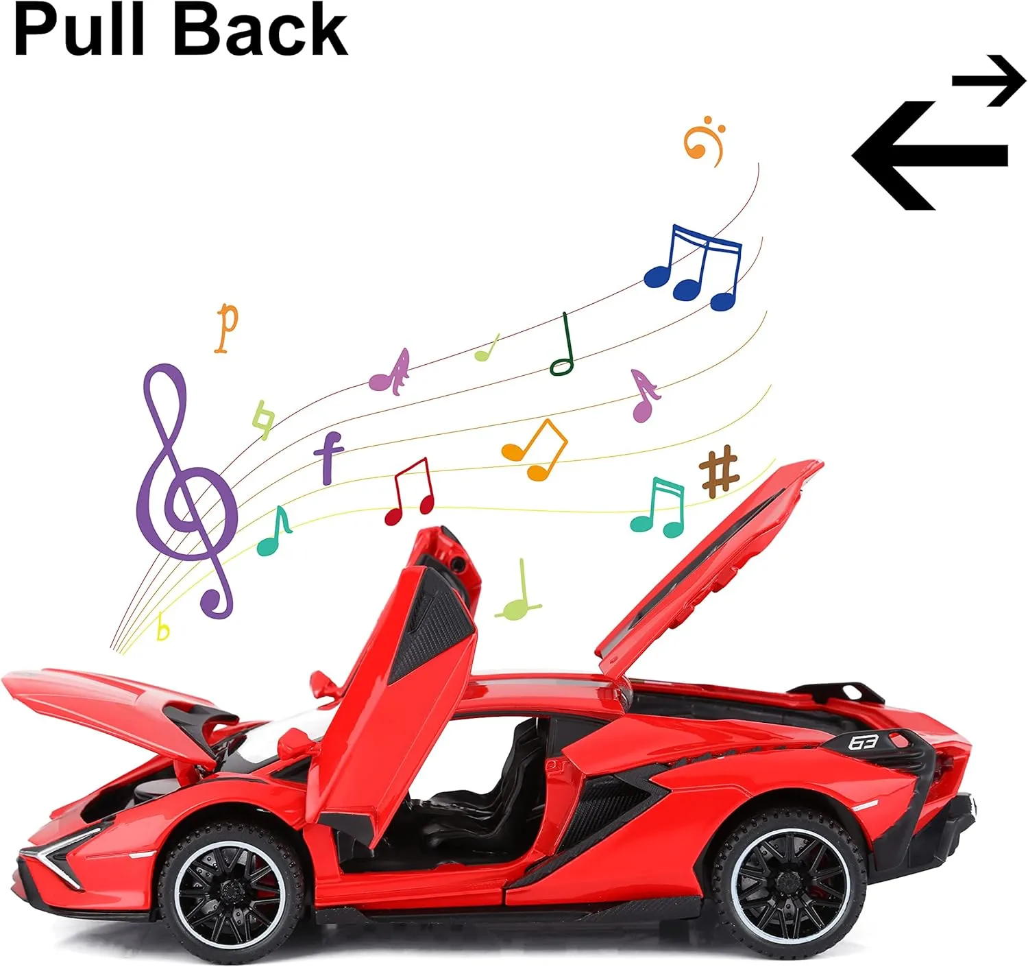 SASBSC Lambo Toy Cars for Kids Sian Fkp37 Diecast Metal Model Car with Light and Sound Pull Back Toy Car for Boys Age 3   Year Old (Red)