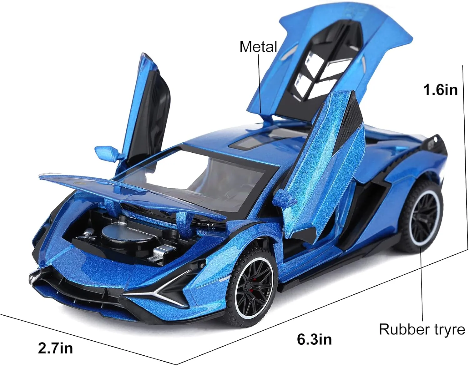 SASBSC Lambo Toy Cars Sian Fkp37 Diecast Metal Model Car with Light and Sound Pull Back Car Toys for Boys Age 3   Year Old (Blue)