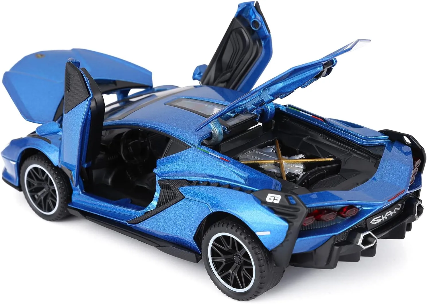 SASBSC Lambo Toy Cars Sian Fkp37 Diecast Metal Model Car with Light and Sound Pull Back Car Toys for Boys Age 3   Year Old (Blue)