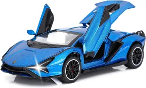 SASBSC Lambo Toy Cars Sian Fkp37 Diecast Metal Model Car with Light and Sound Pull Back Car Toys for Boys Age 3   Year Old (Blue)