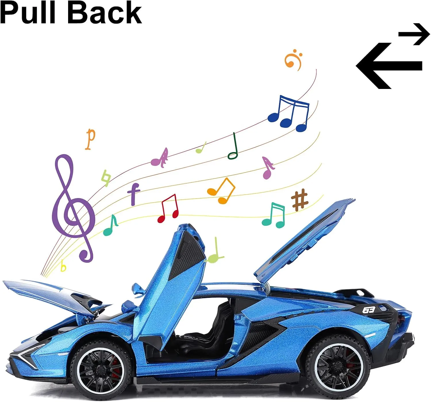 SASBSC Lambo Toy Cars Sian Fkp37 Diecast Metal Model Car with Light and Sound Pull Back Car Toys for Boys Age 3   Year Old (Blue)