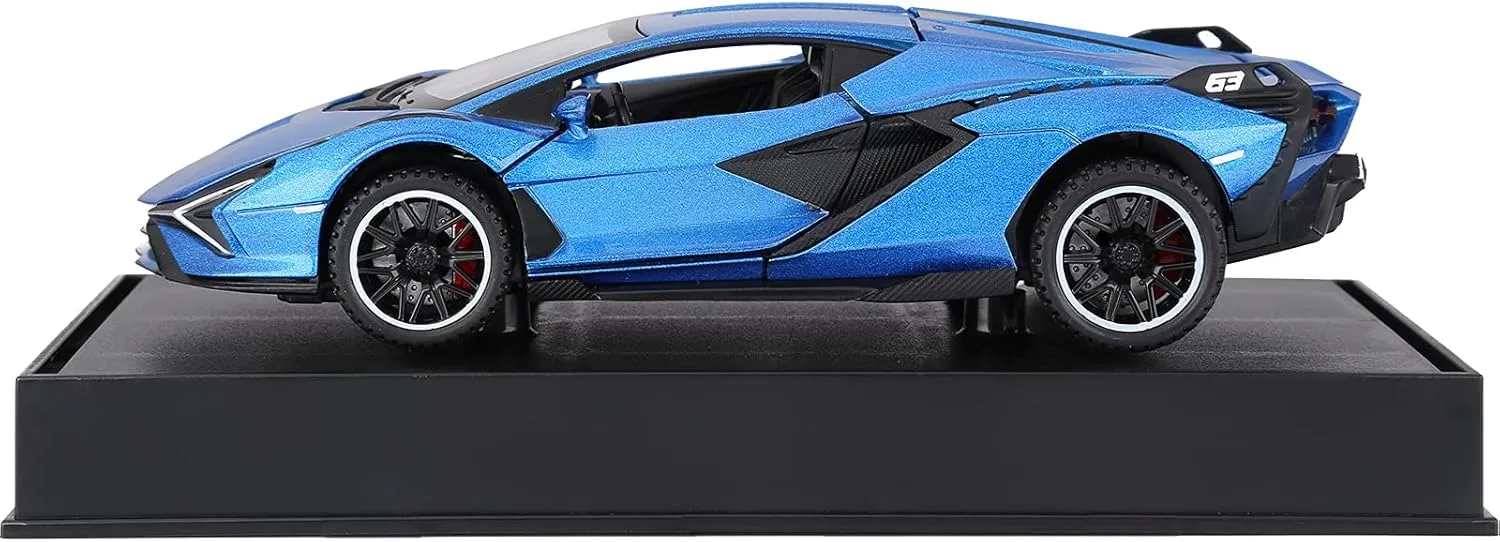 SASBSC Lambo Toy Cars Sian Fkp37 Diecast Metal Model Car with Light and Sound Pull Back Car Toys for Boys Age 3   Year Old (Blue)