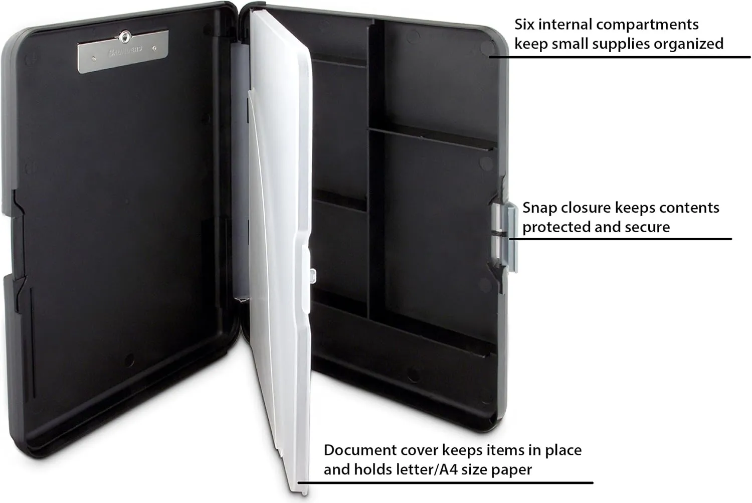 Saunders WorkMate II 00552 Plastic Storage Clipboard - Black, Letter Size Plastic Form Holder, 9 x 12 Inches, with Low Profile Clip