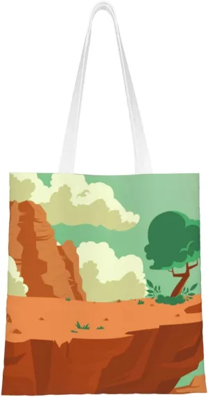 Scenic View of a Cliff in the Desert Tote Bag for Women Canvas Shopping Bags Reusable Large Capacity Casual Shoulder Handbags Grocery Bags DIY Gift Bags