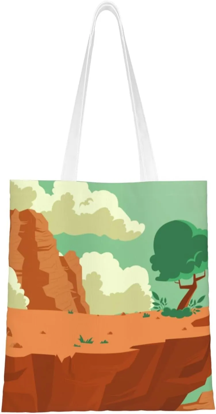 Scenic View of a Cliff in the Desert Tote Bag for Women Canvas Shopping Bags Reusable Large Capacity Casual Shoulder Handbags Grocery Bags DIY Gift Bags