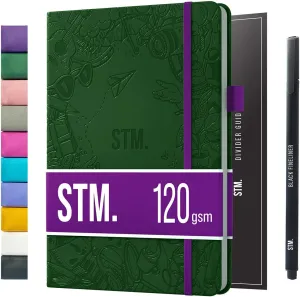 Scribbles That Matter A5 Dotted Journal Notebook   Free Pen! Your Bullet Dotted Journal Vegan Hard Cover 160gsm Dotted Notebook Bleedproof thick paper with 150 Pages for Work (5.75 x 8.5),Bottle Green