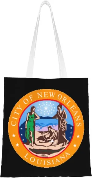 Seal Of New Orleans, Louisiana (1938-2018) Tote Bag for Women Canvas Shopping Bags Reusable Large Capacity Casual Shoulder Handbags Grocery Bags DIY Gift Bags