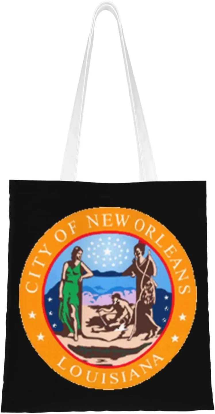 Seal Of New Orleans, Louisiana (1938-2018) Tote Bag for Women Canvas Shopping Bags Reusable Large Capacity Casual Shoulder Handbags Grocery Bags DIY Gift Bags