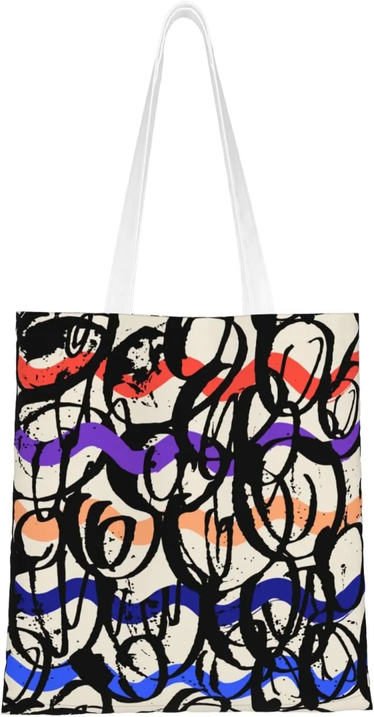 Seamless Diagram of Miscellaneous Lines Tote Bag for Women Canvas Shopping Bags Reusable Large Capacity Casual Shoulder Handbags Grocery Bags DIY Gift Bags