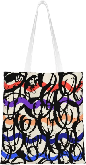 Seamless Diagram of Miscellaneous Lines Tote Bag for Women Canvas Shopping Bags Reusable Large Capacity Casual Shoulder Handbags Grocery Bags DIY Gift Bags