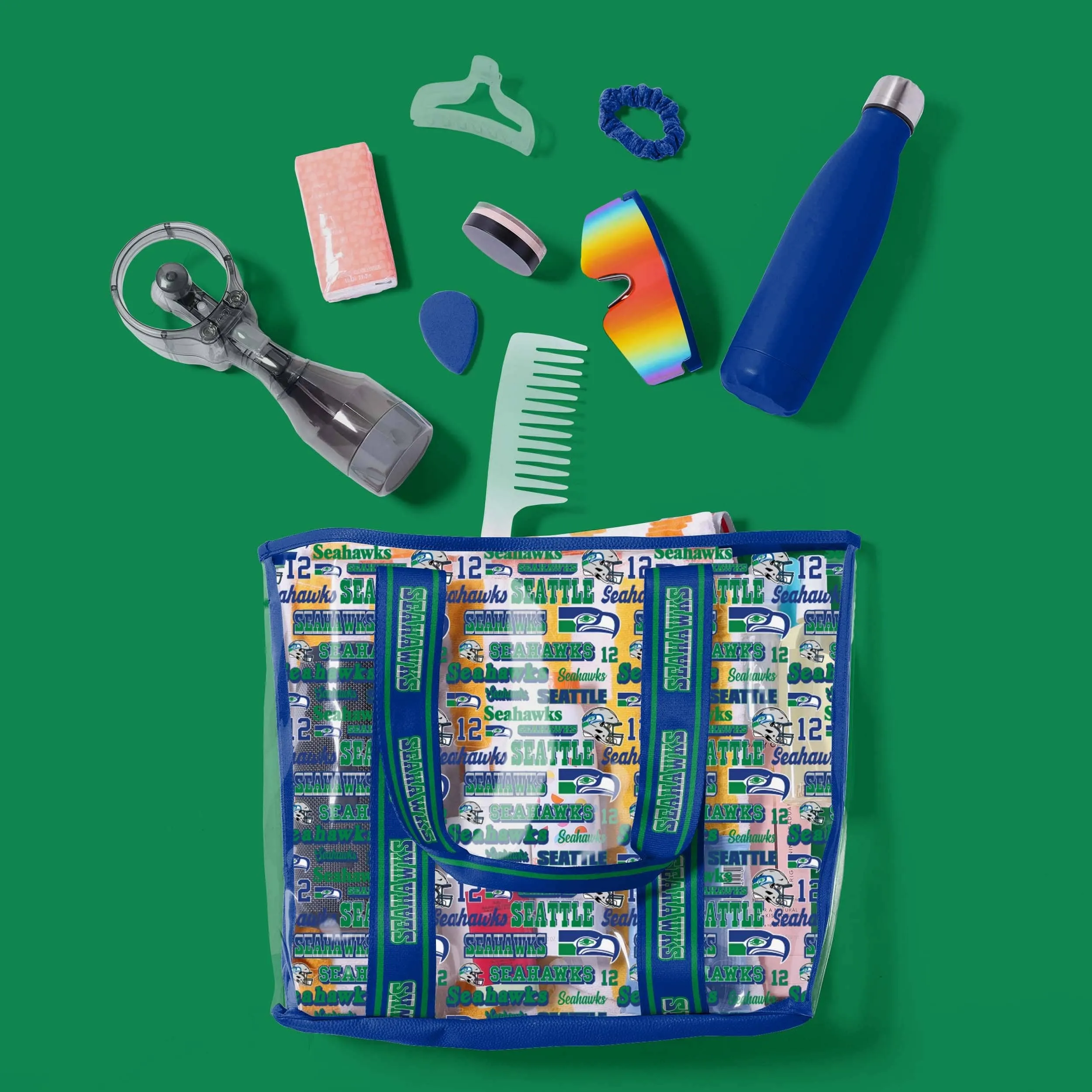 Seattle Seahawks Repeat Retro Print Clear Tote Bag