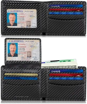 SERMAN BRANDS 2 ID Window Wallet for Men RFID Blocking Leather, Bifold Top Flip, Extra Capacity Travel Wallet