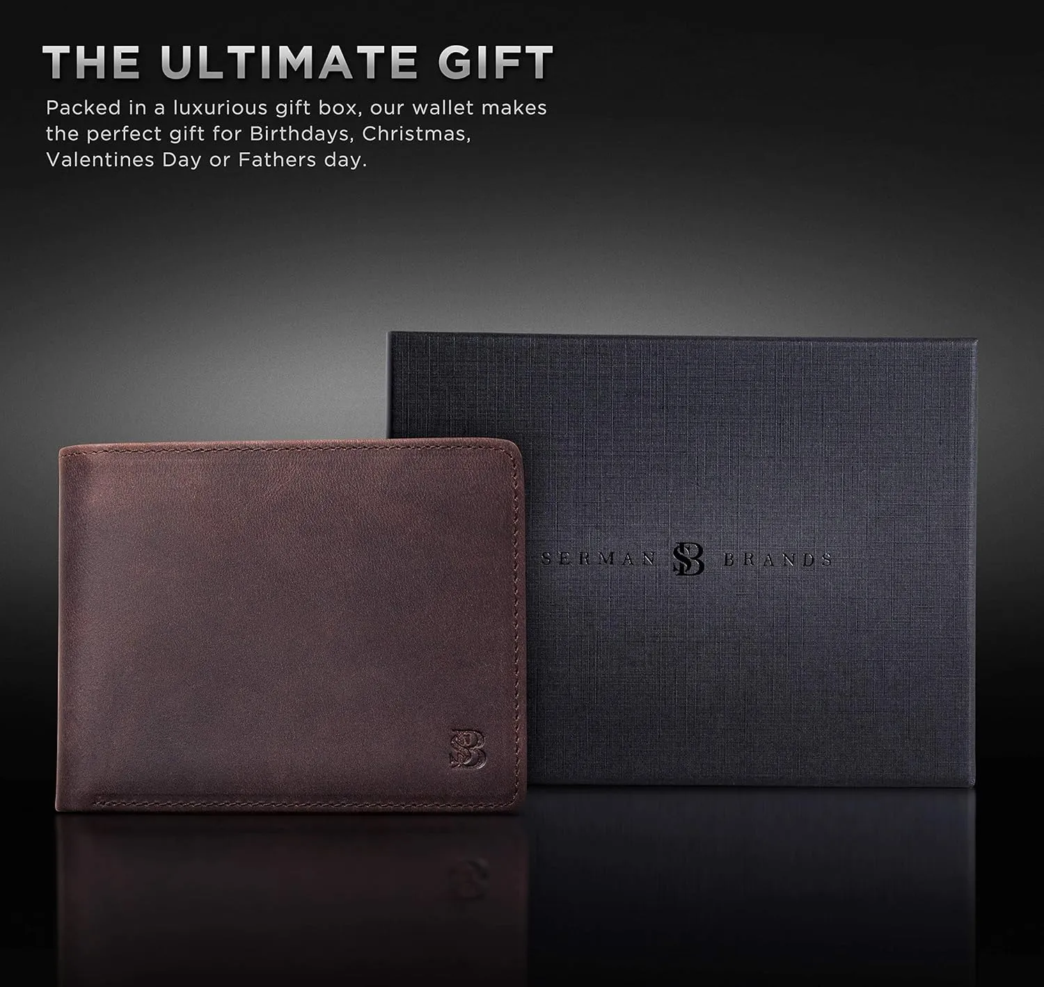 SERMAN BRANDS 2 ID Window Wallet for Men RFID Blocking Leather, Bifold Top Flip, Extra Capacity Travel Wallet