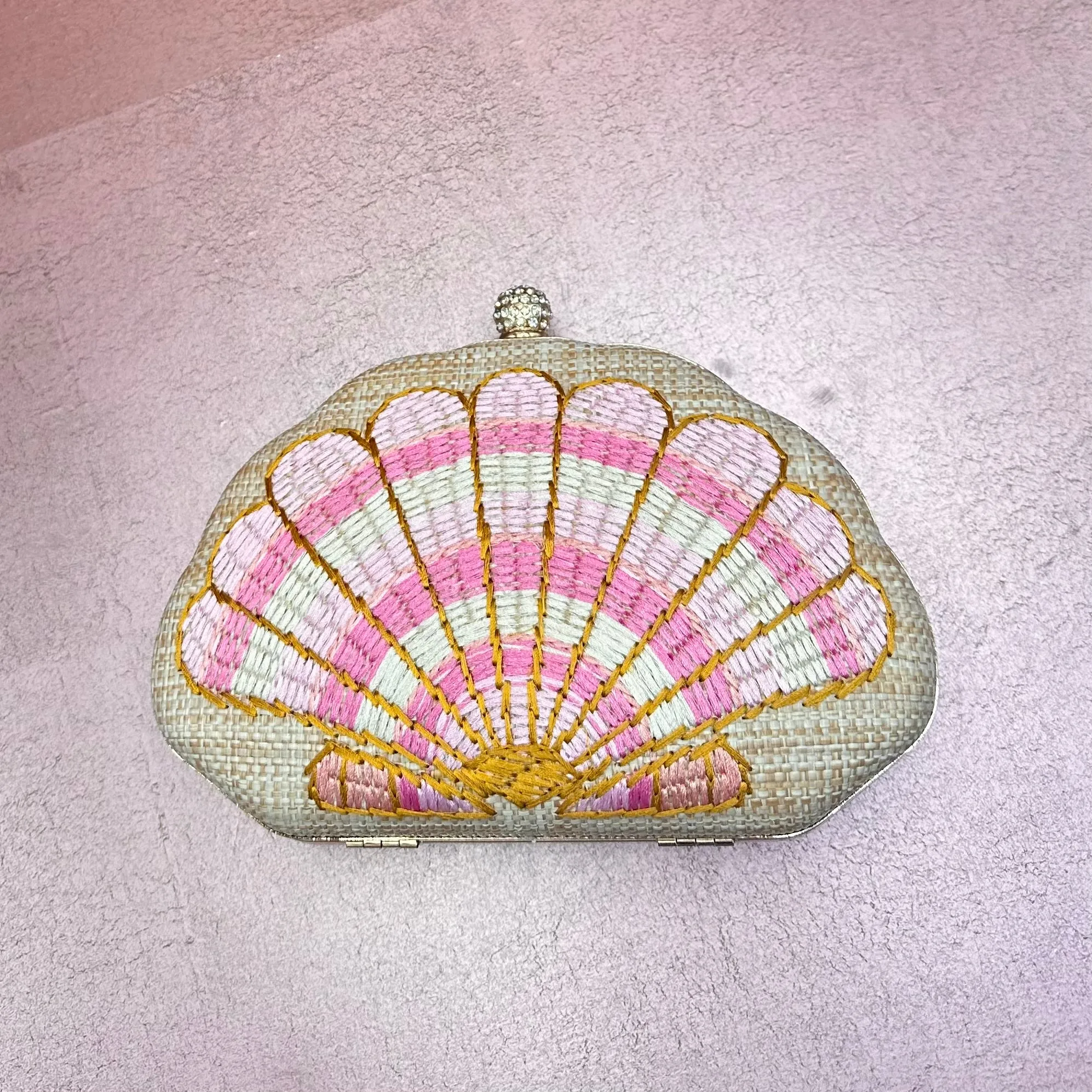 Shell Embroidered Clutch Purse