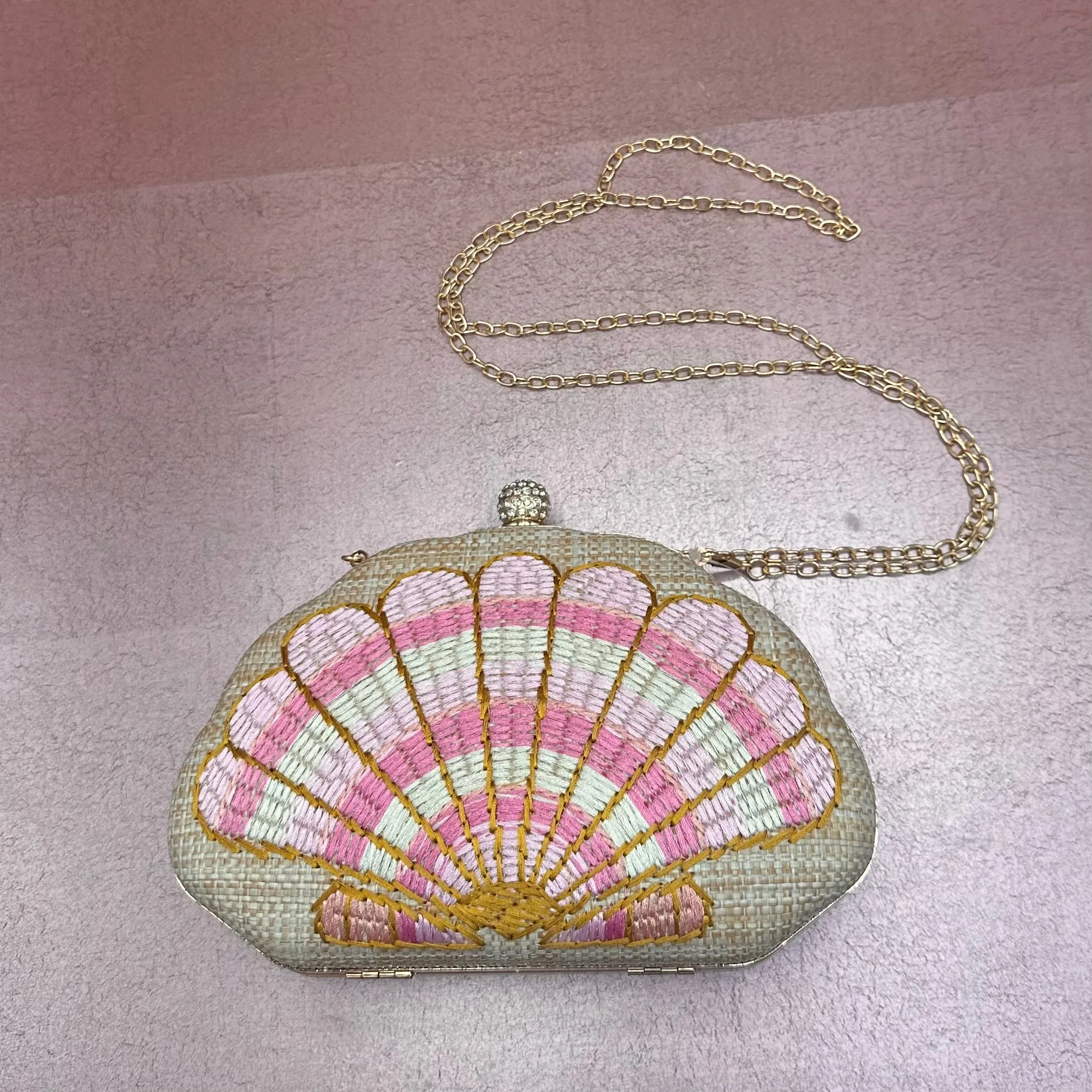 Shell Embroidered Clutch Purse