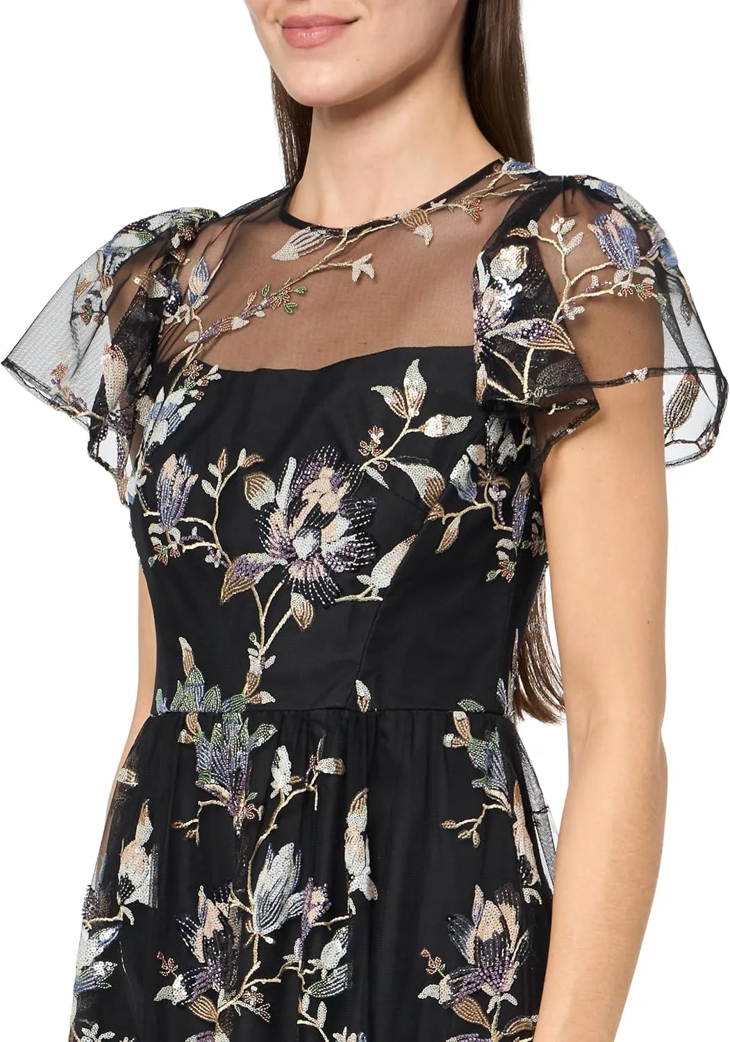 Shoshanna Women's Midnight Sequin Embroidered Mesh Josephina Dress
