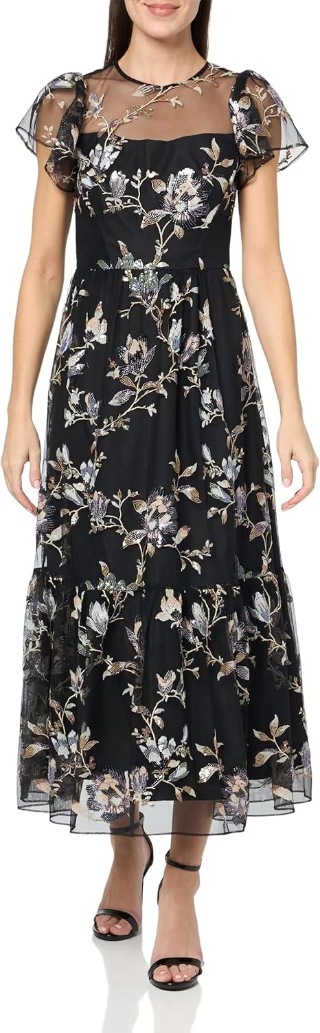 Shoshanna Women's Midnight Sequin Embroidered Mesh Josephina Dress