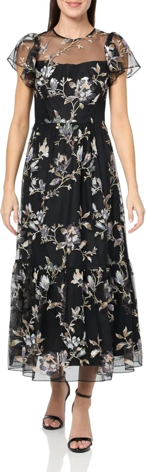 Shoshanna Women's Midnight Sequin Embroidered Mesh Josephina Dress