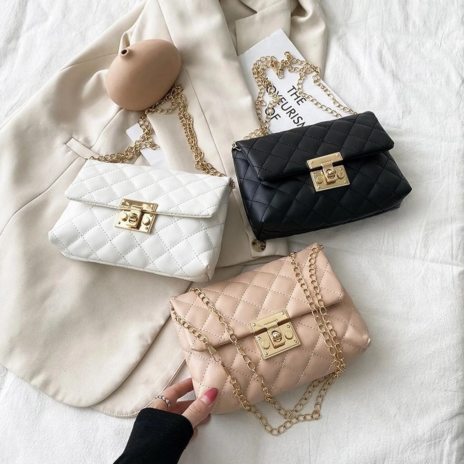 Shoulder Bags Embroidery Thread Small PU Leather Crossbody Bags for Women Trend Hand Bag Female Causal Branded Shoulder Handbags New(White)