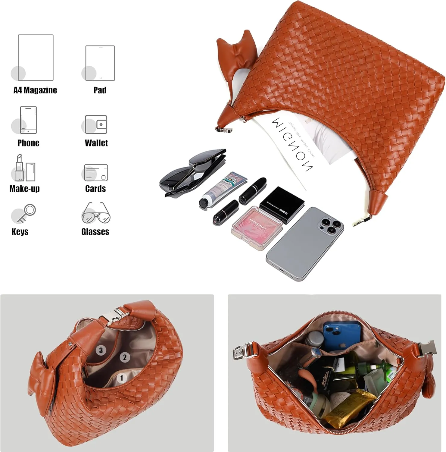 Shoulder Handbags for Women Woven Leather Crossbody Bags for Women Cute Clutch Hobo Handbag Trendy Crescent Bag