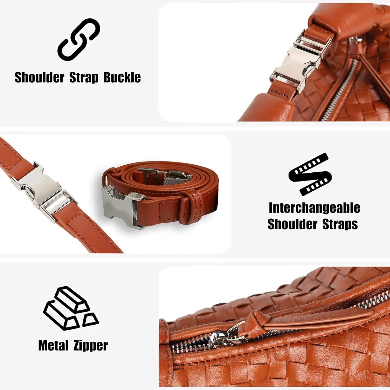 Shoulder Handbags for Women Woven Leather Crossbody Bags for Women Cute Clutch Hobo Handbag Trendy Crescent Bag