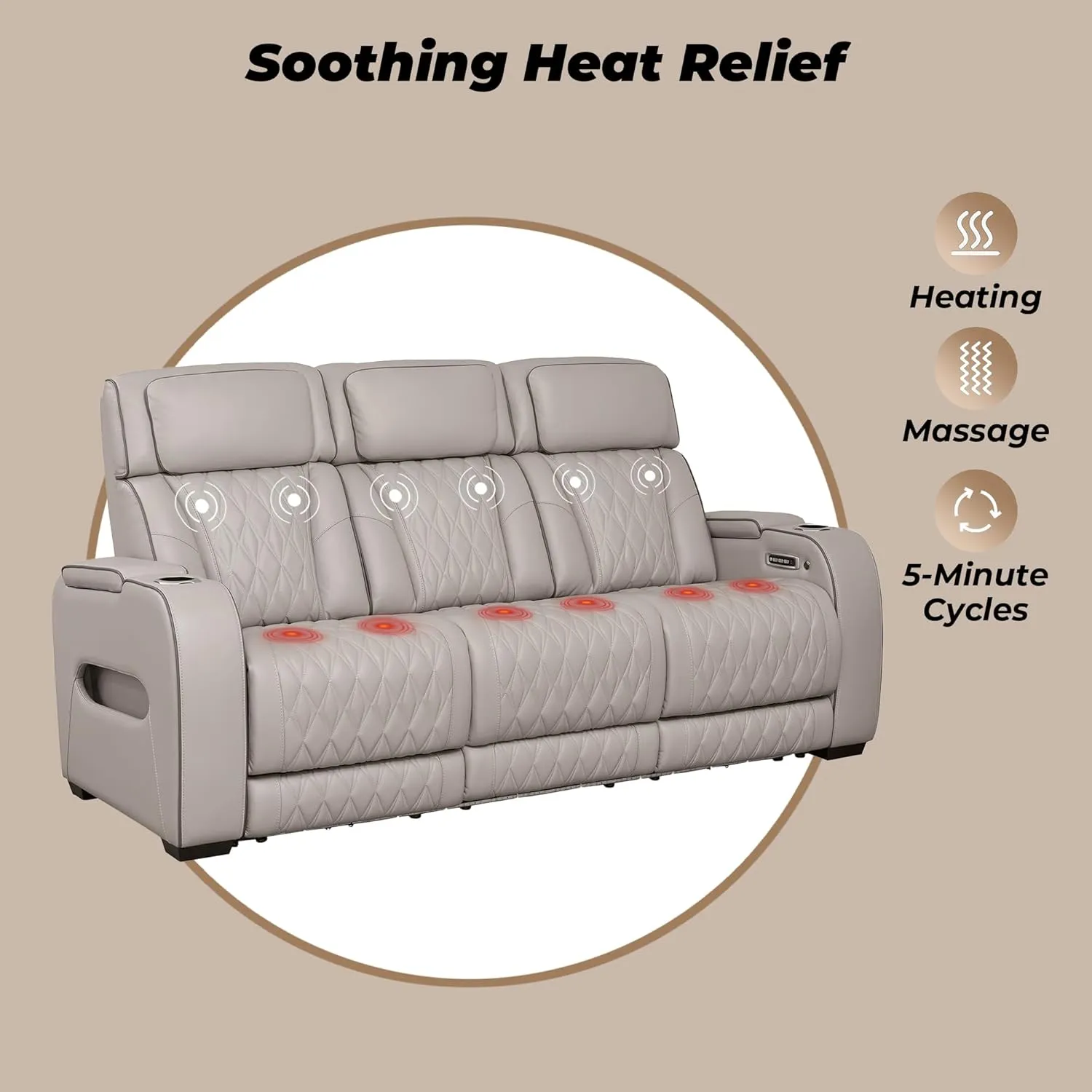 Signature Design by Ashley Boyington Contemporary Leather Match Power Reclining Sofa with USB Charging Ports, LED Lights and Adjustable Headrest, Light Gray