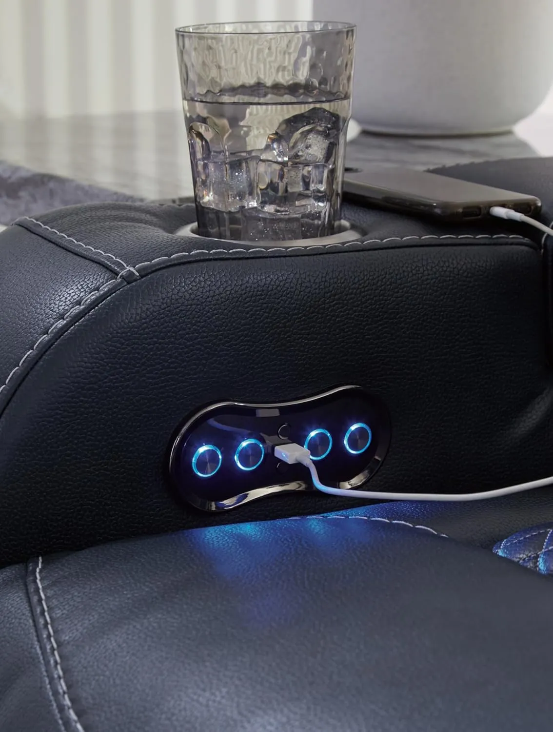 Signature Design by Ashley Fyne-Dyme Contemporary Power Reclining Sofa with USB Charging Ports and Adjustable Headrest, Blue